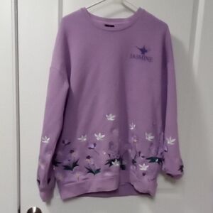 Jasmine Purple Crew Neck Sweater with Floral Hem